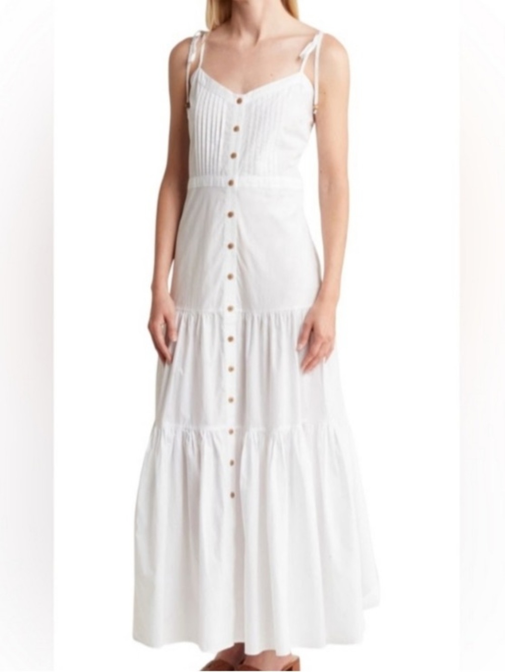 VERONICA BEARD WINDANSEA OFF WHITE MAXI SUMMER DRESS with Tie Straps